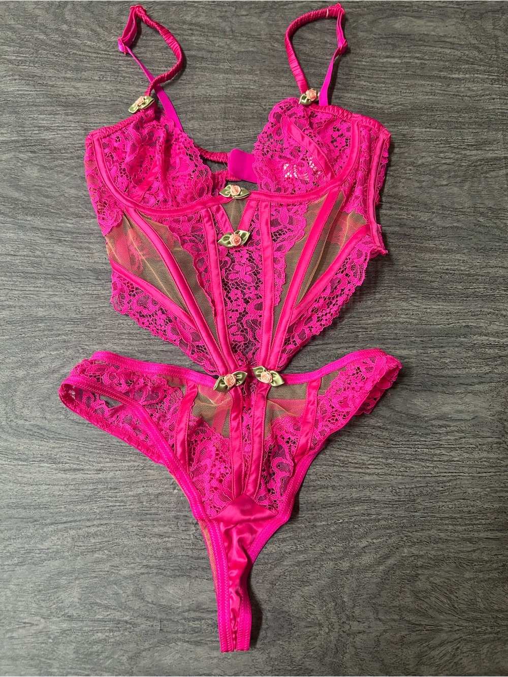 For Love & Lemons Pink Lace Teddy Bodysuit  Size XS